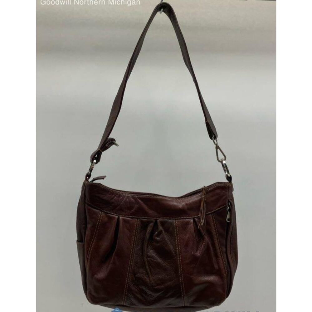 CORONADO EUC DARK RED LEATHER PLEATED HOBO BAG